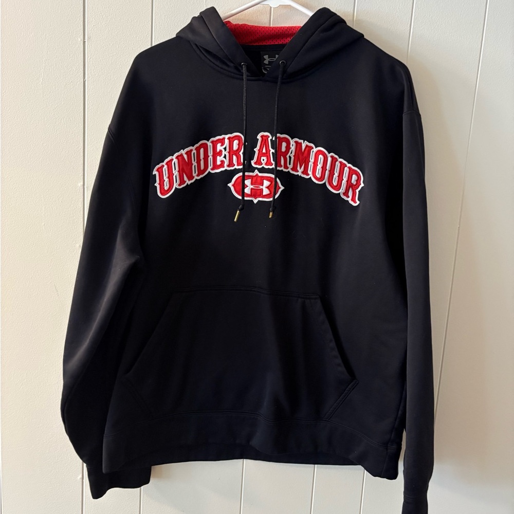 Under Armour Black Hooded sweatshirt Red Mens Medium Retro Vintage sporty fall